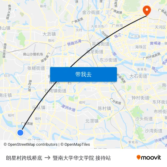 朗星村跨线桥底 to 暨南大学华文学院 接待站 map