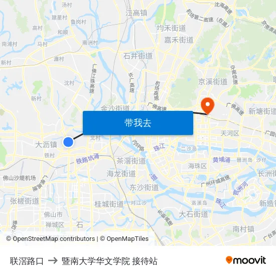 联滘路口 to 暨南大学华文学院 接待站 map