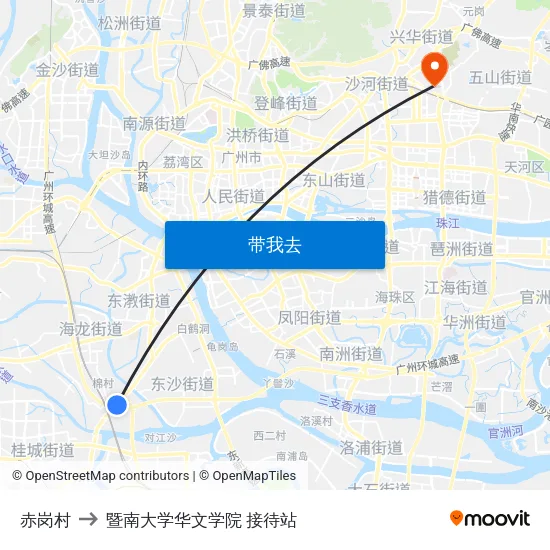 赤岗村 to 暨南大学华文学院 接待站 map