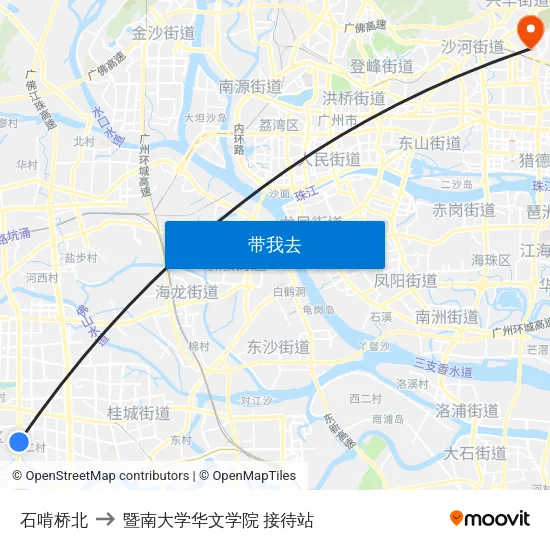 石啃桥北 to 暨南大学华文学院 接待站 map