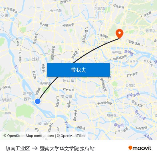 镇南工业区 to 暨南大学华文学院 接待站 map