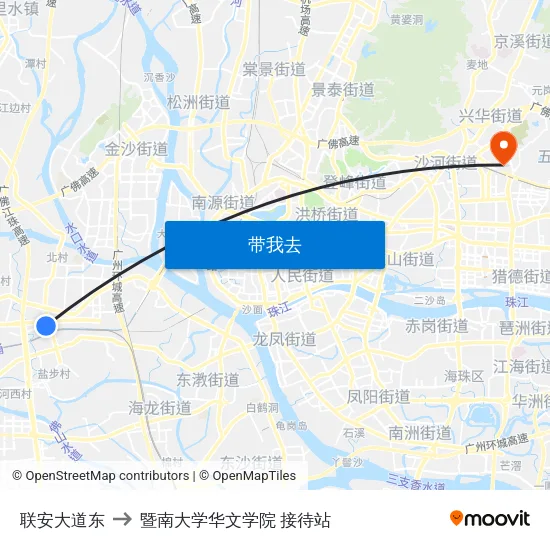 联安大道东 to 暨南大学华文学院 接待站 map