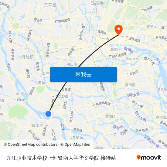 九江职业技术学校 to 暨南大学华文学院 接待站 map