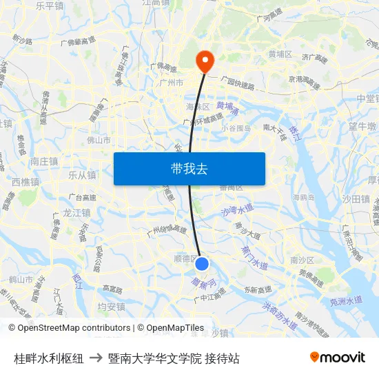 桂畔水利枢纽 to 暨南大学华文学院 接待站 map