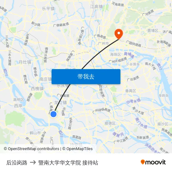 后沿岗路 to 暨南大学华文学院 接待站 map
