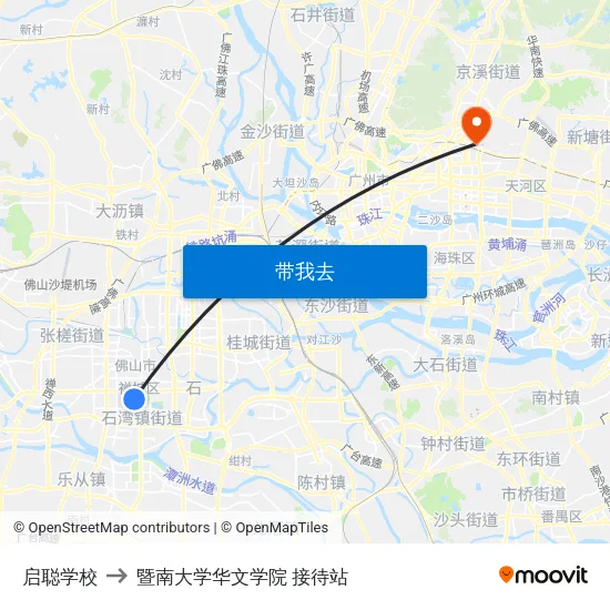 启聪学校 to 暨南大学华文学院 接待站 map