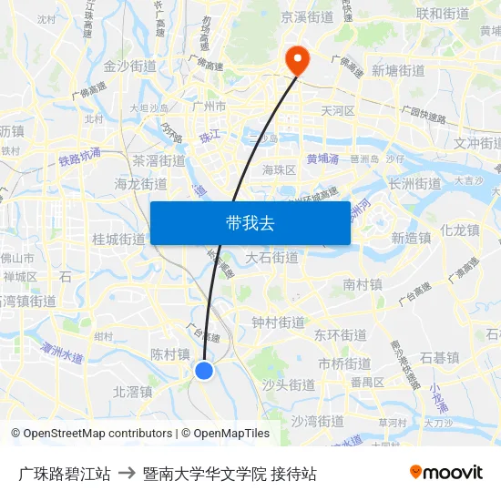 广珠路碧江站 to 暨南大学华文学院 接待站 map