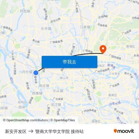 新安开发区 to 暨南大学华文学院 接待站 map