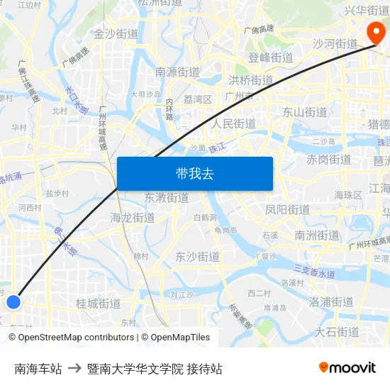 南海车站 to 暨南大学华文学院 接待站 map