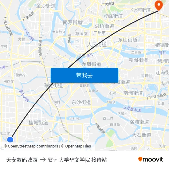 天安数码城西 to 暨南大学华文学院 接待站 map