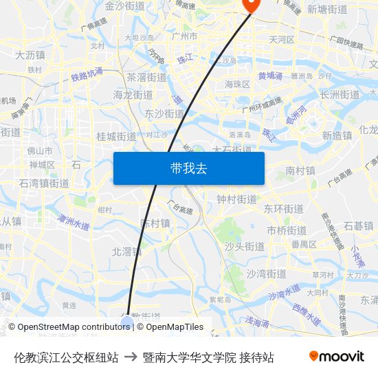 伦教滨江公交枢纽站 to 暨南大学华文学院 接待站 map