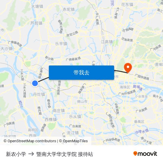 新农小学 to 暨南大学华文学院 接待站 map