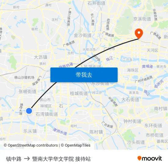 镇中路 to 暨南大学华文学院 接待站 map