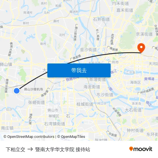 下柏立交 to 暨南大学华文学院 接待站 map