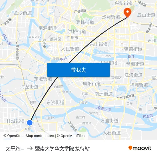 太平路口 to 暨南大学华文学院 接待站 map