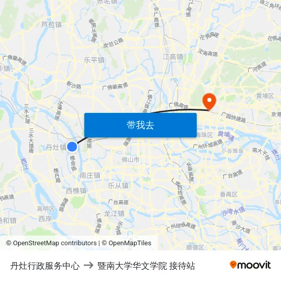 丹灶行政服务中心 to 暨南大学华文学院 接待站 map