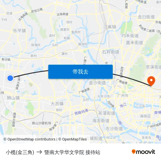小榄(金三角) to 暨南大学华文学院 接待站 map
