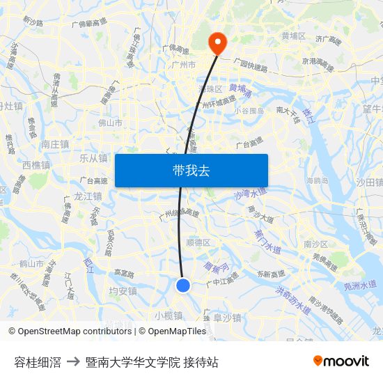 容桂细滘 to 暨南大学华文学院 接待站 map