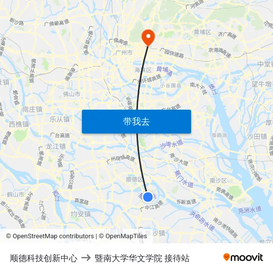 顺德科技创新中心 to 暨南大学华文学院 接待站 map