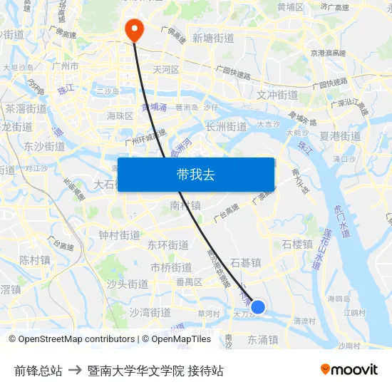 前锋总站 to 暨南大学华文学院 接待站 map