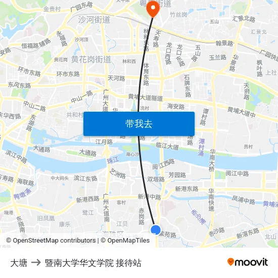 大塘 to 暨南大学华文学院 接待站 map