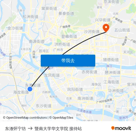 东漖怀宁坊 to 暨南大学华文学院 接待站 map