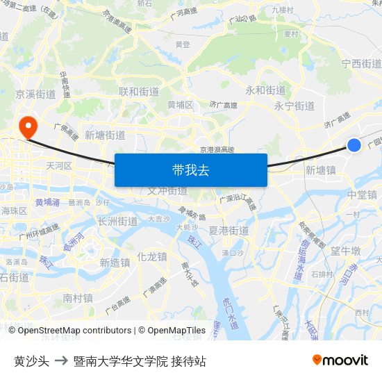 黄沙头 to 暨南大学华文学院 接待站 map