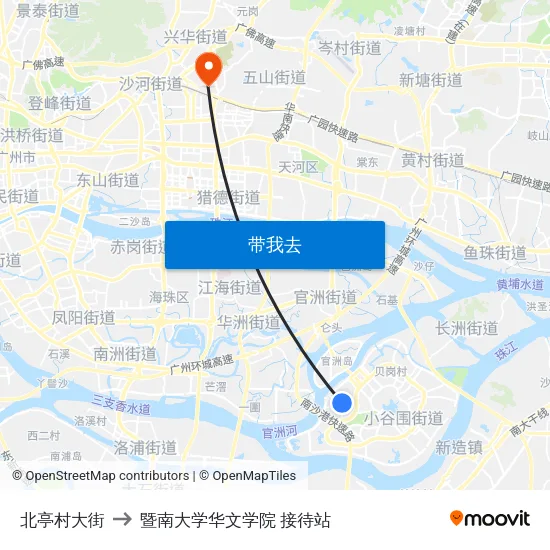北亭村大街 to 暨南大学华文学院 接待站 map