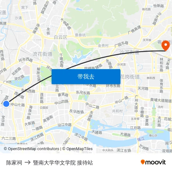 陈家祠 to 暨南大学华文学院 接待站 map