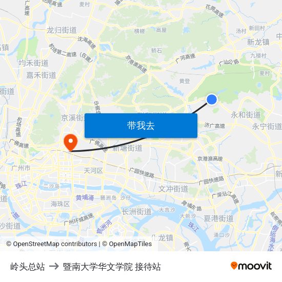 岭头总站 to 暨南大学华文学院 接待站 map