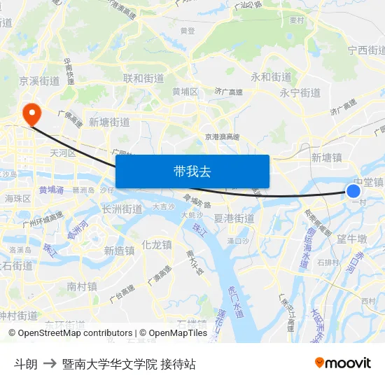 斗朗 to 暨南大学华文学院 接待站 map