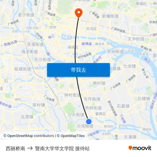 西丽桥南 to 暨南大学华文学院 接待站 map