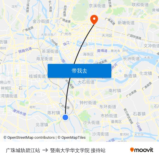 广珠城轨碧江站 to 暨南大学华文学院 接待站 map