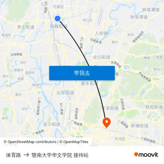 体育路 to 暨南大学华文学院 接待站 map