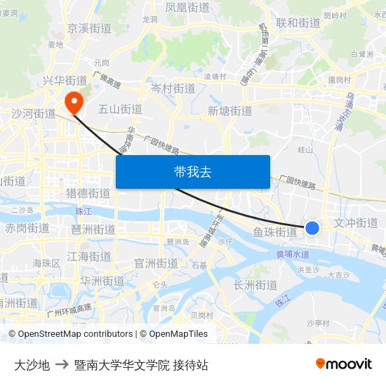 大沙地 to 暨南大学华文学院 接待站 map