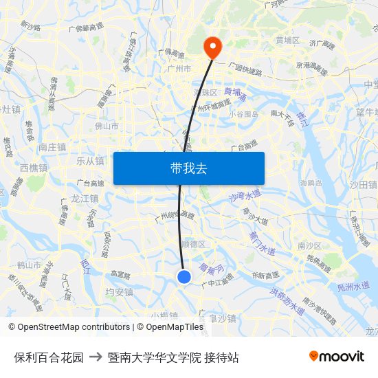 保利百合花园 to 暨南大学华文学院 接待站 map