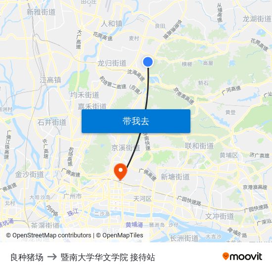 良种猪场 to 暨南大学华文学院 接待站 map