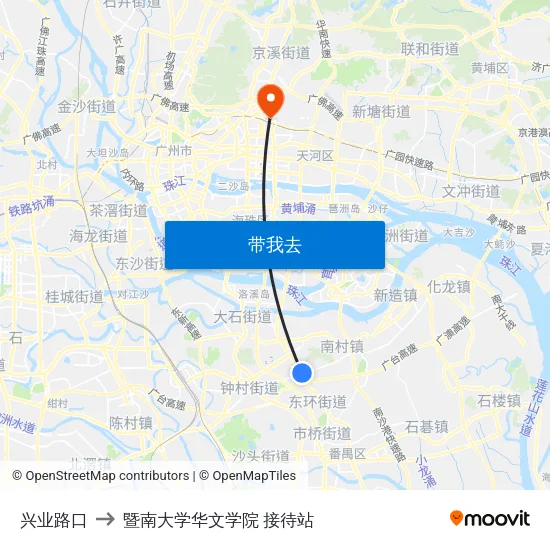 兴业路口 to 暨南大学华文学院 接待站 map