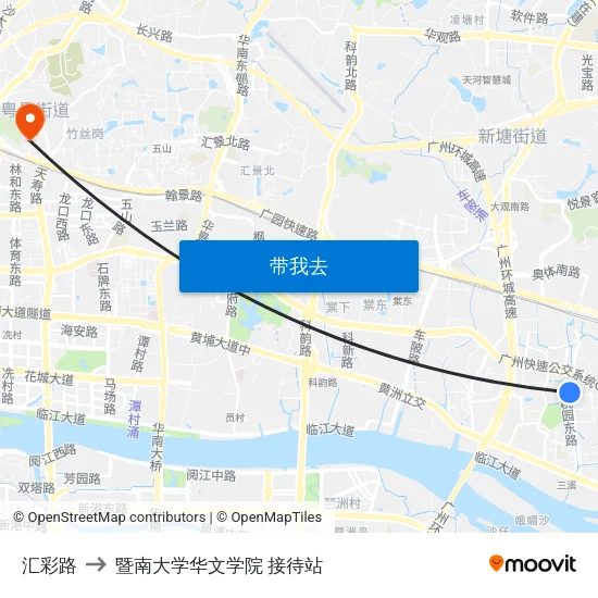 汇彩路 to 暨南大学华文学院 接待站 map
