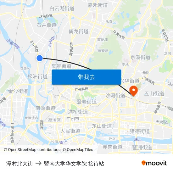 潭村北大街 to 暨南大学华文学院 接待站 map