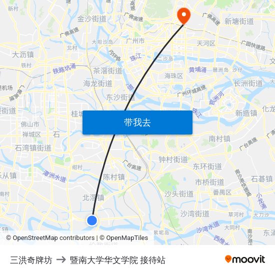 三洪奇牌坊 to 暨南大学华文学院 接待站 map