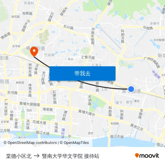 棠德小区北 to 暨南大学华文学院 接待站 map