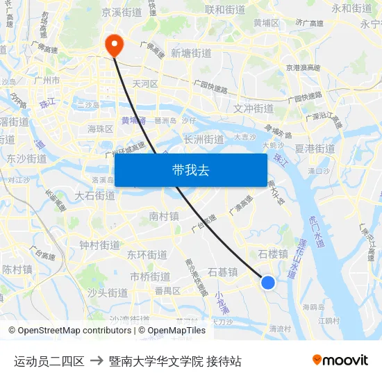 运动员二四区 to 暨南大学华文学院 接待站 map
