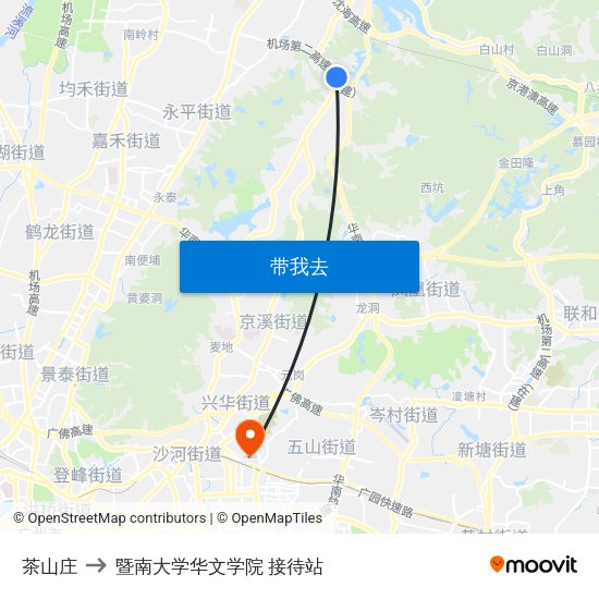 茶山庄 to 暨南大学华文学院 接待站 map