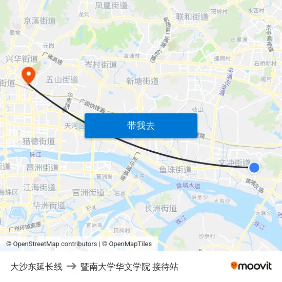 大沙东延长线 to 暨南大学华文学院 接待站 map