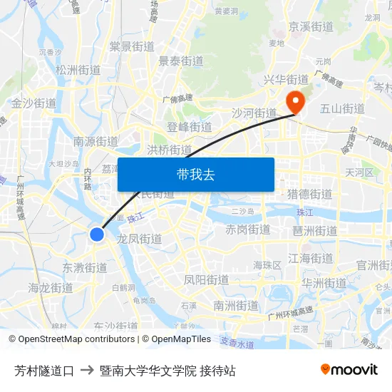 芳村隧道口 to 暨南大学华文学院 接待站 map