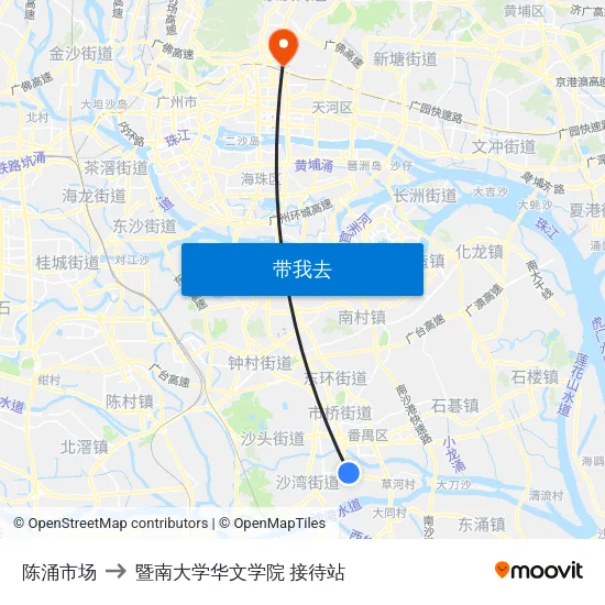 陈涌市场 to 暨南大学华文学院 接待站 map