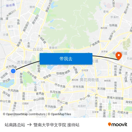 站南路总站 to 暨南大学华文学院 接待站 map