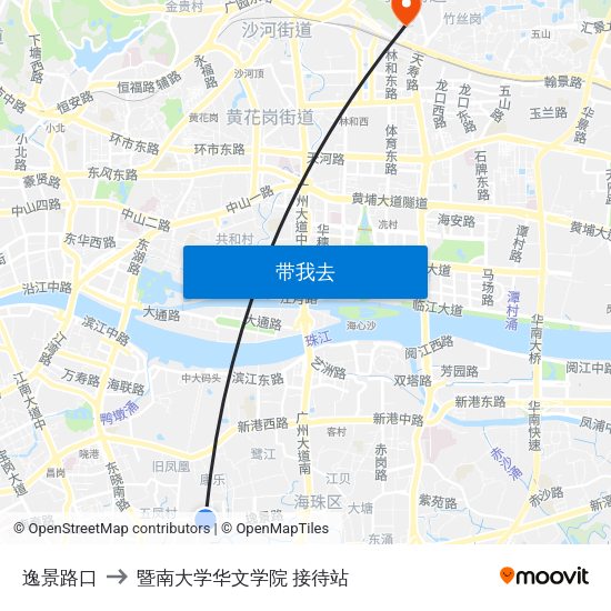 逸景路口 to 暨南大学华文学院 接待站 map