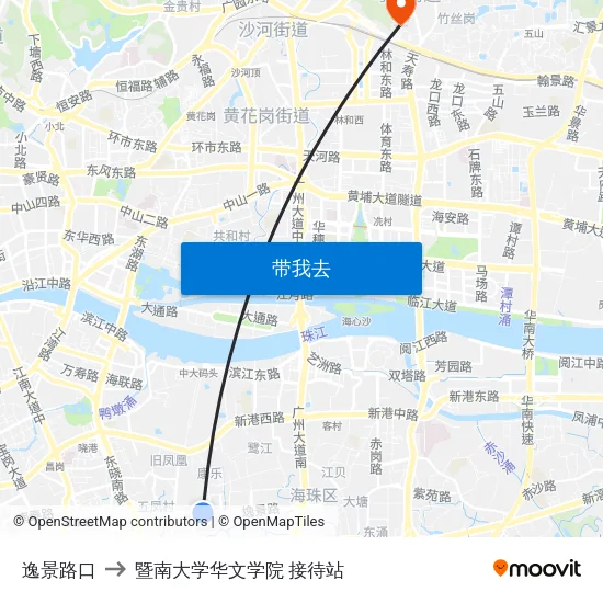 逸景路口 to 暨南大学华文学院 接待站 map
